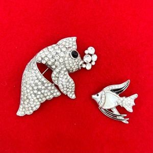 VTG 2PC Rhinestone Fish Pins Bundle